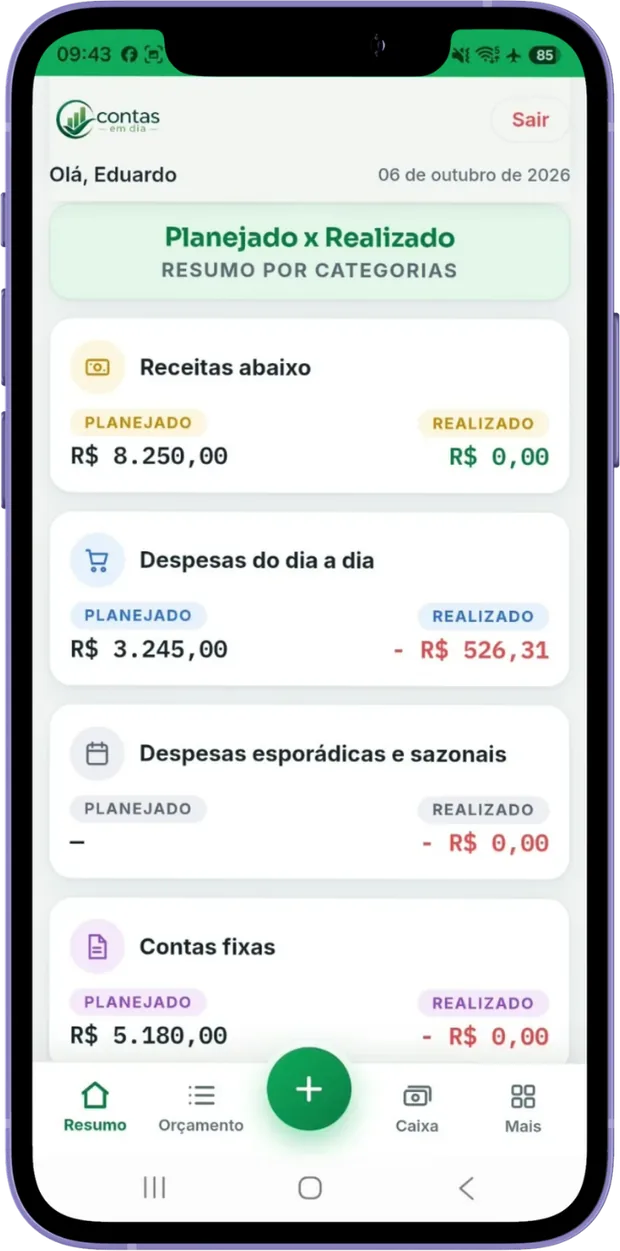 Resumo Planejado x Realizado por categorias